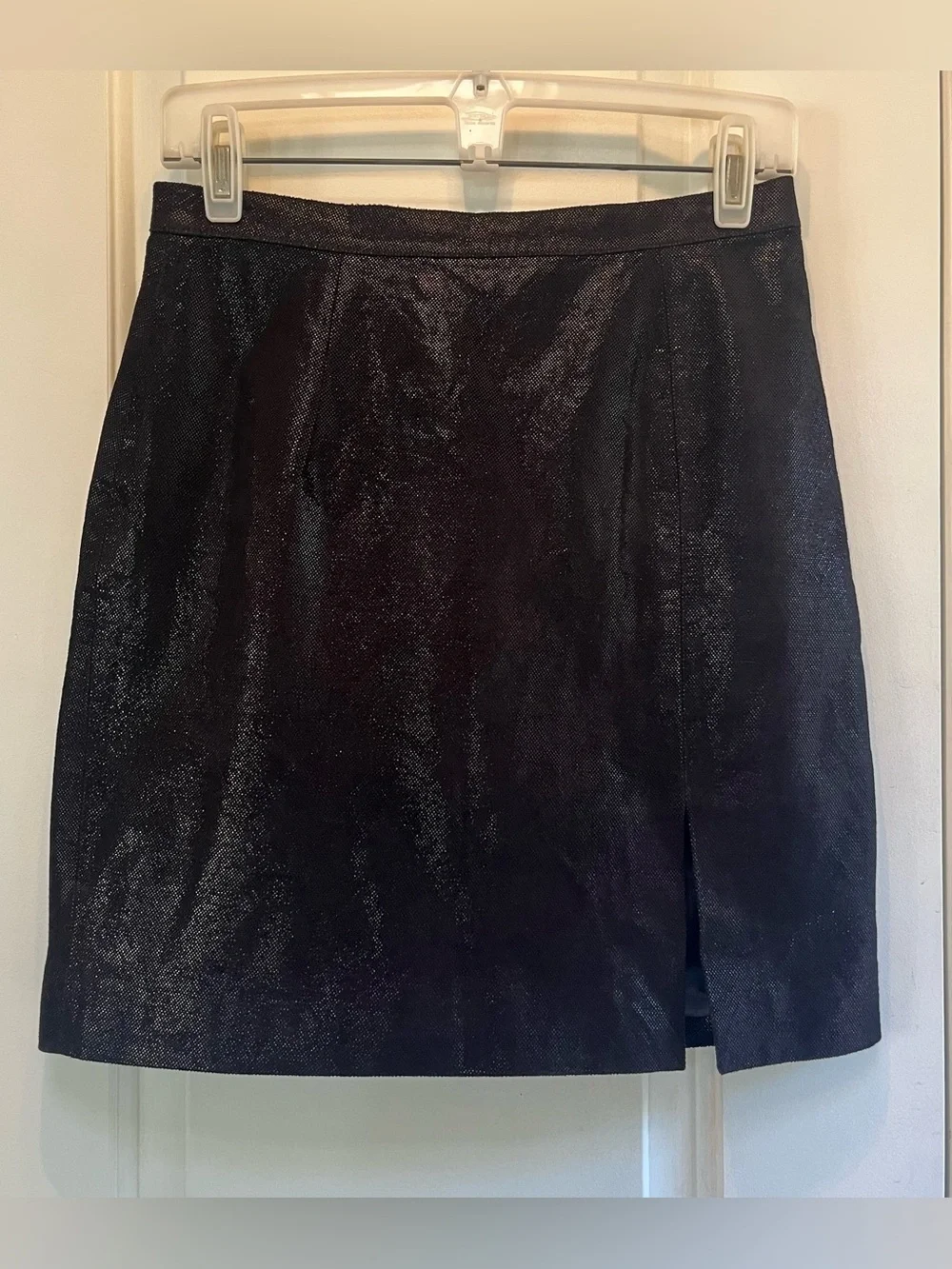 VTG Paolo Santini Metallic Black Shimmer 100% Leather Mini Skirt SZ 8